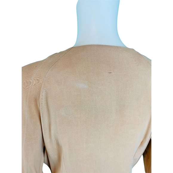 Vintage 90s Tunic Top Women's Large Beige Bronze Studded Large Collar Blouse - Picture 9 of 10